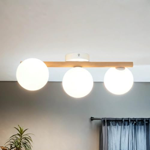 Licht-Erlebnisse Deckenlampe Metall Holz Schwarz Kiefer Weiß Schlafzimmer Esszimmer Flur 65 cm G9 gemütlich blendarm lange Wohnzimmer Deckenleuchte OLARA
