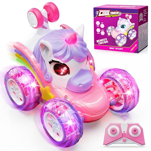 Jofuni Girl Remote Control Cars, Unicorn Gifts for Girls Age 3+, RC Stunt Car with 360° Rotating Wheels, Unicorns Kids Toys
