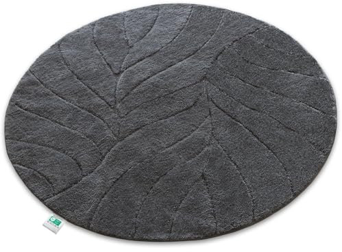 KARAT Tapis de Bain Extra Doux,Séchage Rapide,Lavable jusqu'à 40°C,Certifié Oeko-TEX,Sortie de Douche avec Dos antidérapant,Convient pour Salle de Bain et Toilettes (Maris Gris foncé, Rond - 120 cm)
