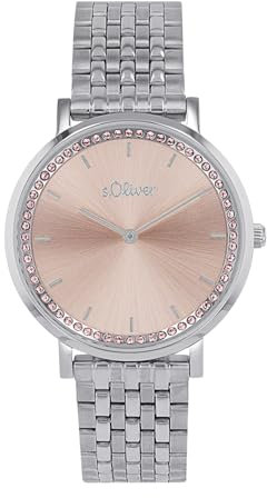 s.Oliver Armbanduhr Damen Quarzuhr Analog, mit Edelstahl Armband, Silber, 3 bar Wasserdicht, Kommt in Uhren Geschenk Box, 2039536