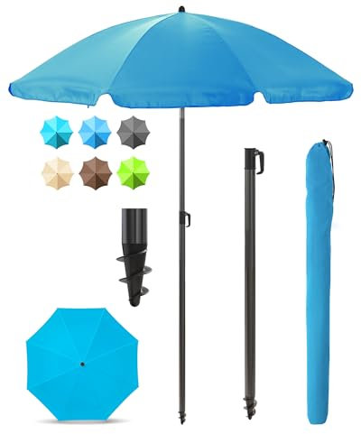 Menz Sonnenschirm Balkon + Sonnenschirmhülle - UV50+ Strandschirm 180 cm, Balkonschirm mit Knickfunktion, Gartenschirm, Sonnenschirm Strand - Fb. Blau