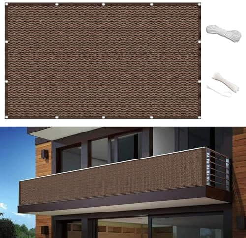Balkon Sichtschutz 80 x 450 cm mit Kabelbinder Windschützende Sichtschutzplane Sichtschutz Balkon für Räume Wie Balkon, Schlafzimmer, braun