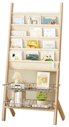 RHJOPL Présentoir À Journaux, Porte-revues sur Pied en Bois Massif avec Cadre en Métal, Adapté À La Chambre À Coucher, Au Bureau(Color 1,44x27.5x156cm)