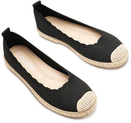 Alpargatas Mujer Verano Bailarinas Bicolor de Punto Transpirable con Suela de Esparto Zapatos Planos sin Cordones (Black, Adulto, Mujer, 41, Números, Sistema Tallas Calzado EU, Mediano)