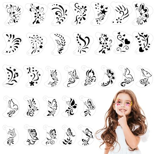OOTSR 32 Schmink Schablonen für Kinder,Erwachsene Wiederverwendbare Halloween Tattoo Schablonen für Gesicht Schablone für Halloween Schminke Party