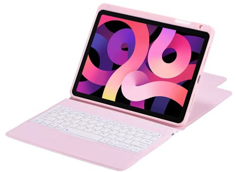 Sazfli Étui avec clavier pour iPad 2021 9e/2020 8e/2019 7{^>e<^} génération 10,2, iPad Air 3/Pro 10,5, clavier magnétique amovible, avec rétroéclairage 7 couleurs, QWERTY, rose (3012)
