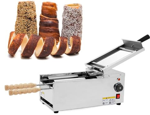 GESAIDES Commercial Electric Ice Cream Cone and Chimney Cake Roll Maker, 2-Station Baking Oven, 1500W Toasting Oven, for Chimney Cake and Bread Rolls