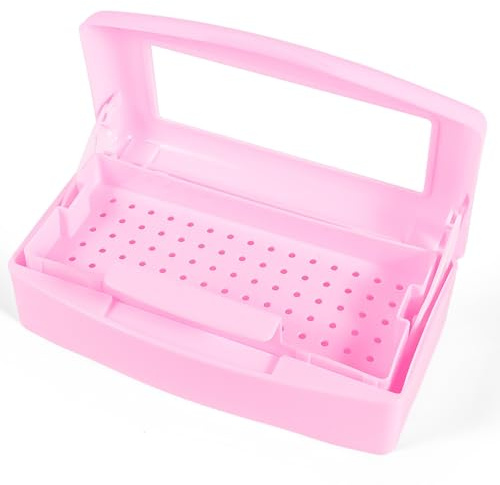 YoleShy Nail Tool Sterilizer Box Plastic Barbicide Container for Tweezers Esthetician Essentials Barbicide Jar Pink for Hair Salon, Spa & Cutter Manicure Equipment-Nail Art Tool
