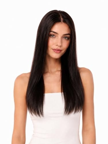ManeMajesty Lace Front Perücke 65 cm Glatt Natur-Dunkelbraun 33x10 cm | 100% brasilianisches Remy Echthaar, HD-Spitze, vorgezupft mit Baby Hair, Natur-Dunkelbraun mit natürlichem Look für Frauen