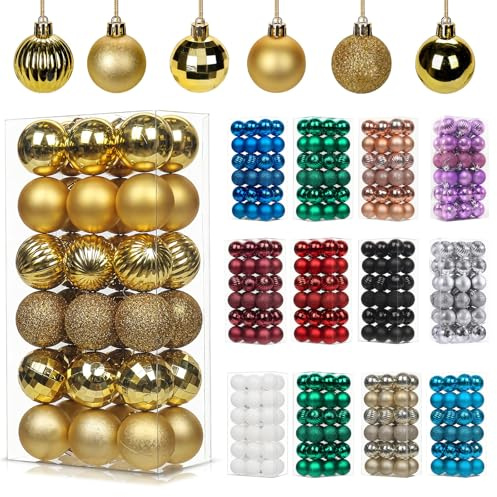 36Pcs Gold for Christmas Tree Decorations,30mm/1.18 Mini Xmas Bauble Hanging Ball,Christma Balls Ornaments with String,Shatterproof Golden Christmas Baubles for Xmas Tree Wedding Holiday Party Decor