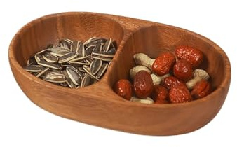 Gupcaqosjw Boles Para Merienda Infantil | Bandeja De Fruta Para Fiestas Y Picnics | Recipiente de Madera con Doble Compartimento para Servir Fruta Cereal Dulces Ensalada Picnic Encimera Acampada