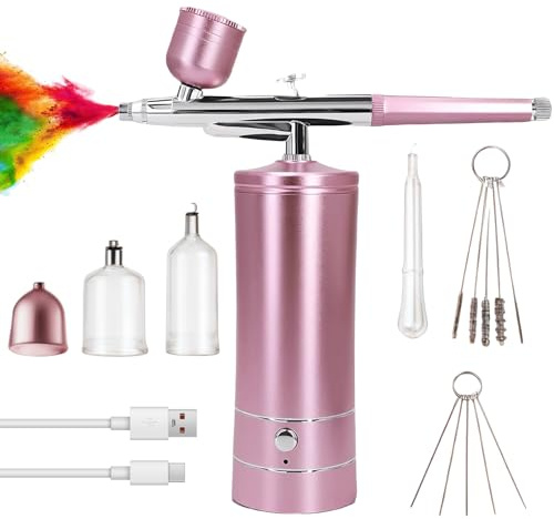 WIYETY Airbrush Set mit Kompressor: Mittlere Taille Rosa, Tragbare Wiederaufladbare Airbrush, Wiederaufladbar Tragbare Airbrush Pistole für Gesicht, Körper, Nägel, Rosa