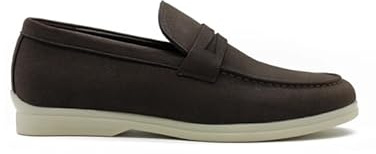Xposed Men’s Dark Brown Faux Suede Penny Loafers Lightweight Slip-On Smart Casual Summer Shoes [PVC-V832-COFFEE-40]