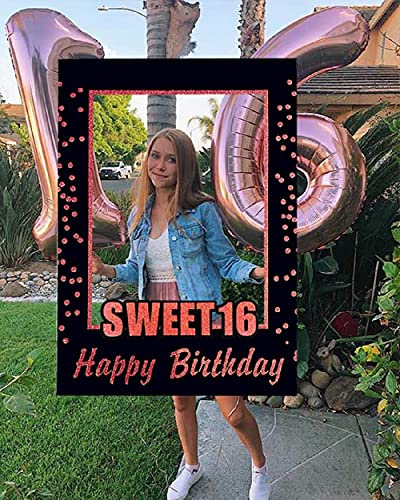 JeVenis Rose Gold Sweet 16 Birthday Favors 16th Birthday Party Supplies | Photo Booth Props 16th Birthday Photo Frame Birthday Photo Frame