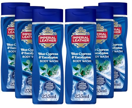 Imperial Leather Blue Cypress & Eucalyptus Body Wash Shower Gel, Rich Creamy Lather & Long-lasting Luxury Fragrance, Vegan & Cruelty Free (6 x 235ml)