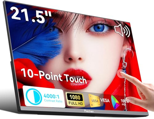 Prechen 21.5 Inch Portable Touchscreen Monitor, 1080P Display PC w/VESA | Gaming Monitor 75Hz, HDMI & USBC for Phones Laptop Computer Business,Black