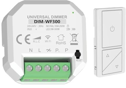 Modulo smart, dimmer WiFi con pulsantiera, 220V 230V, portata massima 300W, ideale per la regolazione dell'illuminazione, lampade, strisce led, controllo con APP o manuale