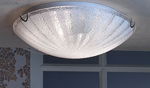 ONLI - Plafonnier rond en verre blanc décoré, diamètre 30 cm