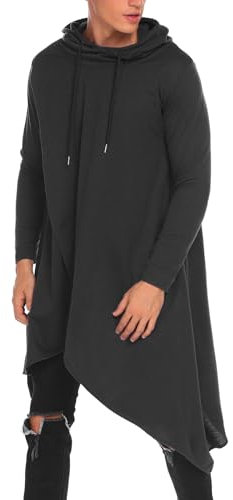 COOFANDY Herren Beiläufige mit Kapuze Poncho-Umhang unregelmäßiger Rand Hoodiepullover XX-Large Schwarz