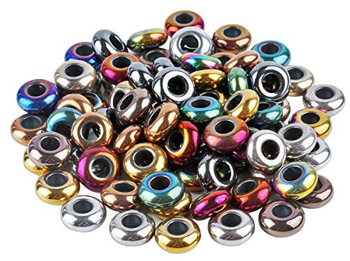 KYEYGWO 20Pcs Großes Loch Lose Perlen für die Schmuckherstellung - Rondelle Polierte Steinperlen und Charms Fit European Snake Chain Armband - großer Satz Schmuckperlen, Polierter Hämatit