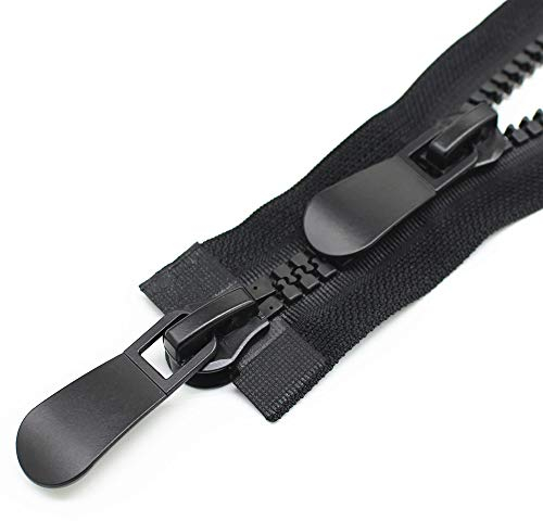 YaHoGa 150 cm #15 cerniera lampo molto grande in plastica cerniera con doppio cursore, nero, cerniera robusta per piumino, cappotto invernale, giubbotti invernali pesante (molto grossa)