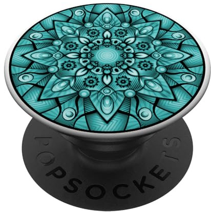PopSockets Mandala Türkis Blau Grün Blume Flower Peace Chakra Muster PopSockets PopGrip: Ausziehbarer Sockel und Griff für Handys/Tablets mit Tauschbarem Top