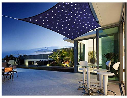 YSHUAI Sonnensegel mit LED-Beleuchtung, wasserdicht, Polyester-Oxford-Gewebe mit 95 % UV-Block-Markisen für draußen, Terrasse, Balkon und Garten, 4 x 4 m