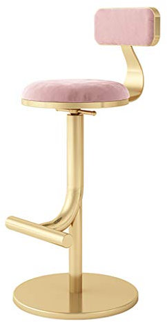 Sgabello da bar regolabile in altezza con schienale, Sgabello alto da bar Schienale del sedile rotondo in velluto per il bancone della cucina per la colazione Gambe d'oro Altezza 65-80 cm - rosa