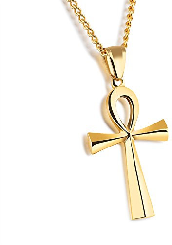 dsanbo Edelstahl Halskette Anhänger Ägypten Ankh Kreuz mit 62cm Kette für Männer Frauen Schmuck, Silber Schwarz Gold