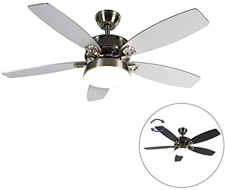 Qazqa - Modern Deckenventilator mit beleuchtung Stahl I Silber I nickel matt mit Fernbedienung inkl. LED - Malaki Dimmer I Dimmbar I Wohnzimmer I Schlafzimmer - Stahl Rund - I LE