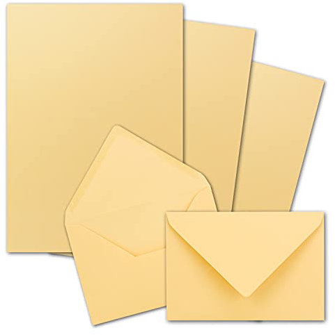 50x Briefpapier-Sets DIN A4 mit C6 Briefumschlägen, Nassklebung - Toskana (Gelb Beige) - mattes Schreibpapier mit Kuverts - FarbenFroh by GUSTAV NEUSER