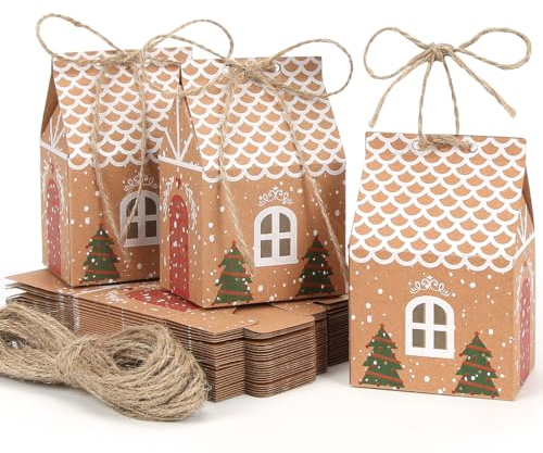 30 Stück Geschenkbox Weihnachten, Geschenkverpackung Weihnachten mit Hanfseil, Weihnachtsbox, Geschenkkarton Weihnachten, Kraftpapier Süßigkeitenbox für Weihnachten Party Dekoration