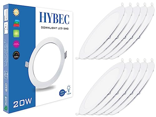 HYBEC - Downlight LED Techo Empotrable, Focos LED Interior Techo, Downlight LED, Foco LED Interior, Downlight LED 220mm, Focos Empotrables Led, 20W 4000ºK* (Pack 10)