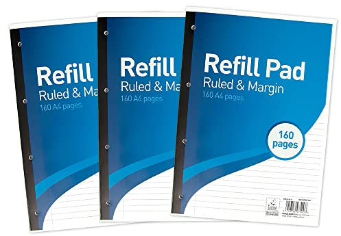SUMMIT A4 Lined Paper, Refill Pad, 8 mm Ruled and Margin, 160 Page, Pack of 3