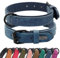 Didog Hundehalsband aus weichem, gepolstertem Leder, atmungsaktives, strapazierfähiges Hundehalsband aus Leder mit Verstellbarer, rostfreier Metallschnalle für mittelgroße und große Hunde, Blau, M