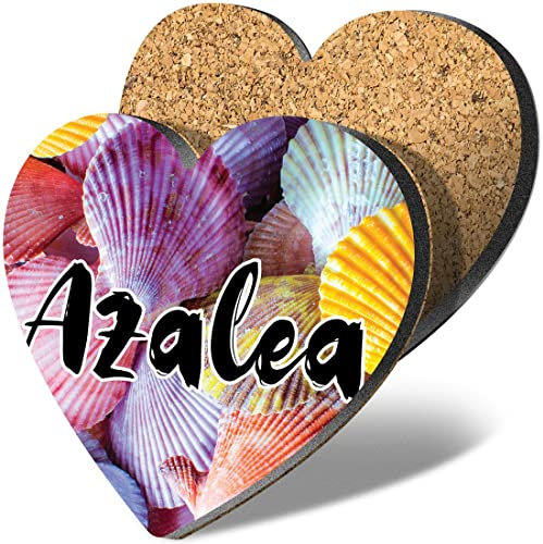 1 x Heart Coaster - Name Azalea Sea Shells Letter Lettering Initial Cork Backed MDF Glossy Tea Coffee Accessory #265559