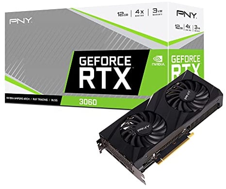 PNY Tarjeta Grafica GeForce RTX 3060 12GB Verto Dual Fan, Negro