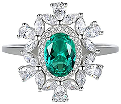 Aotiwe Schmuck Damen Ringe, Ringe Knöchelringe Blume Erstellt Smaragdweiße Zirkonia Silber Grün 925 Silber Größe 57 (18.1)