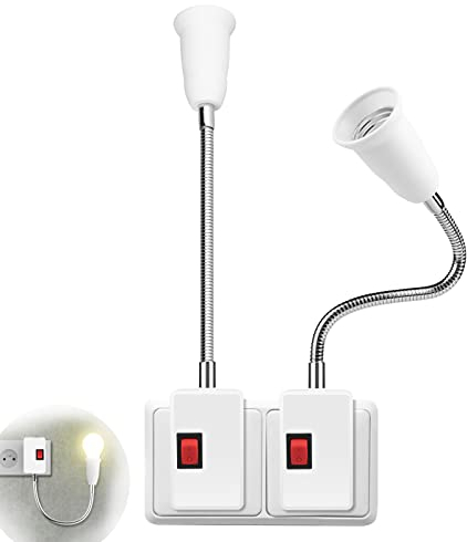 2 Stücke Lampenfassung E27 mit Schalter, E27 Sockel Lampenfassung, Steckdosenlampe mit schalter, Leselicht mit 20 cm Schwanenhals, 360 Verstellbar (Lampenfassung E27-b)