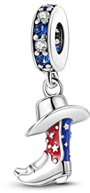 Streetculture USA Cowboy Hut Cowgirl Stiefel Hut Flagge Bettelarmband Kette Anhänger Schmuck Flagge Fahne Texas Zubehör 925 Silber Sterlingsilber