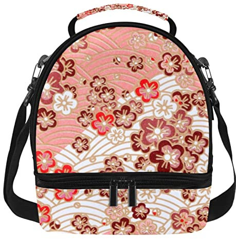 Lonchera de doble piso, con aislamiento, impermeable, térmica, grande, fondo rosa