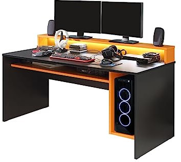 Flair Power Y Gaming Desk With Colour Changing LED Lights - Orange & Black