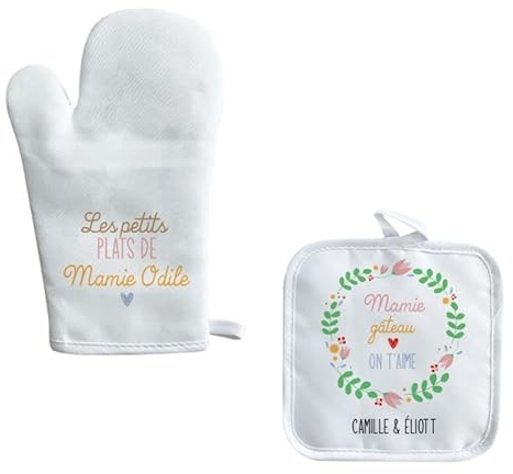 DECOHO - Kit de Cuisine - Gant de cuisson + Manique personnalisés | Mamie gâteau