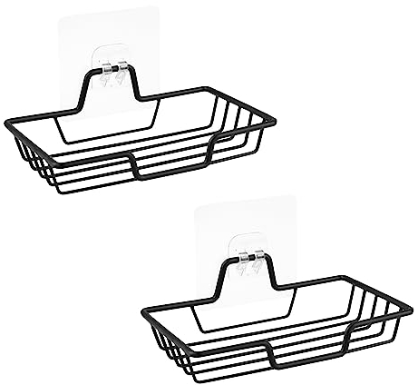 Self Adhesive Soap Dish Holder Wall Mounted Soap Sponge Holder No Drilling Soap Tray Bar Stainless Steel Storage Saver for Home Kitchen Bathroom Shower Black | 2Pack
