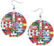 Jigsaw With Flags Faux Leather Round Earrings For Teen Girls Women Drop Dangle Earrings Gift
