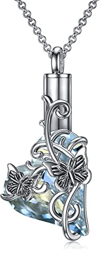 HARMONY BOLA Schmetterlings Urnenketten für Asche 925 Sterling Silber Kristall Urne Kette für Asche Andenken Schmuck für die Feuerbestattung mit Trichterfüller