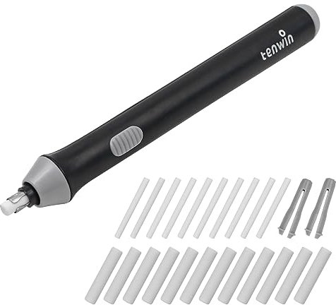 POFET Elektrischer Radiergummi für Künstler, verstellbare Dicke, Radiergummikopf mit 22 Radiergummi-Nachfüllungen zum Skizzieren, Zeichnen, Zeichnen, Graphitstifte, Schwarz