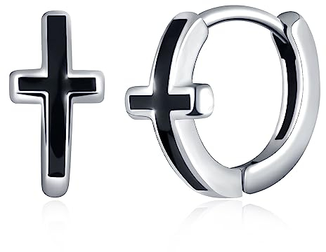 feilok Herren Ohrringe aus Edelstahl Kreuz Knorpel Huggie Creolen Allergiefrei Stecker Ohrschmuck Ohrstecker für Männer