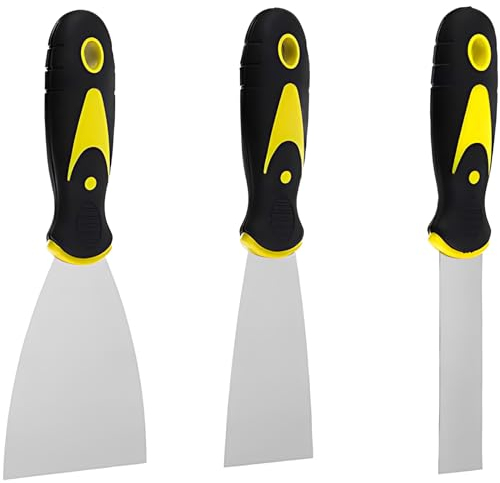 3Pcs Wallpaper & Paint Scraper Tool Set Stainless Steel Filling Putty Knife Scraper Wallpaper Steamer Stripper Paint Stripper Scraper Spackle Knife Scraper for Filling, Drywall, Putty 1/2/3 Inch