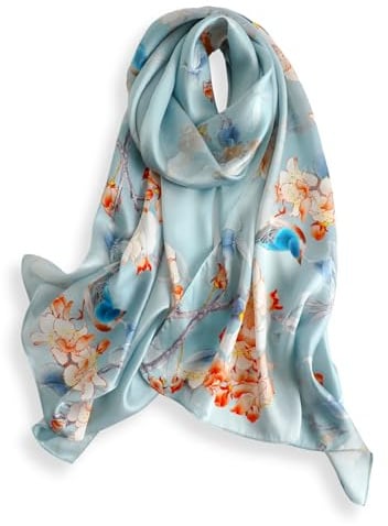 PoeticEHome Écharpe Longue en Soie de Mûrier 100% – Châle Foulard Femme | Emballage Cadeau (170x53cm)